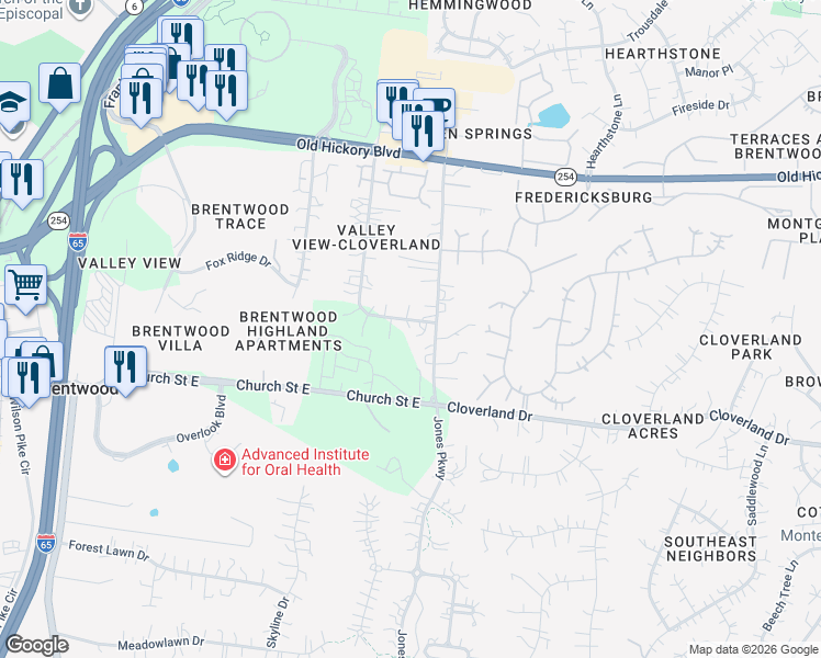 map of restaurants, bars, coffee shops, grocery stores, and more near in Nashville