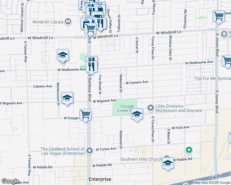 map of restaurants, bars, coffee shops, grocery stores, and more near 6733 Lydian Court in Las Vegas