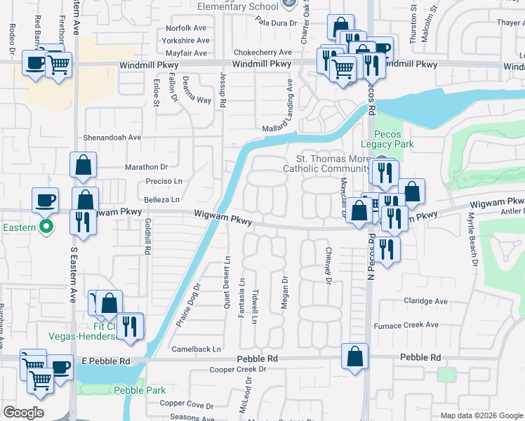 map of restaurants, bars, coffee shops, grocery stores, and more near 129 Carriage Way West in Henderson