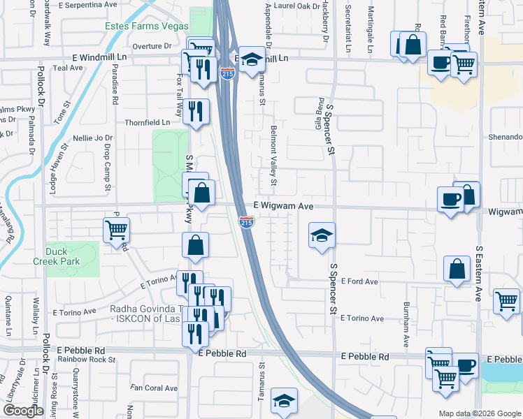 map of restaurants, bars, coffee shops, grocery stores, and more near 1456 Amitola Avenue in Las Vegas