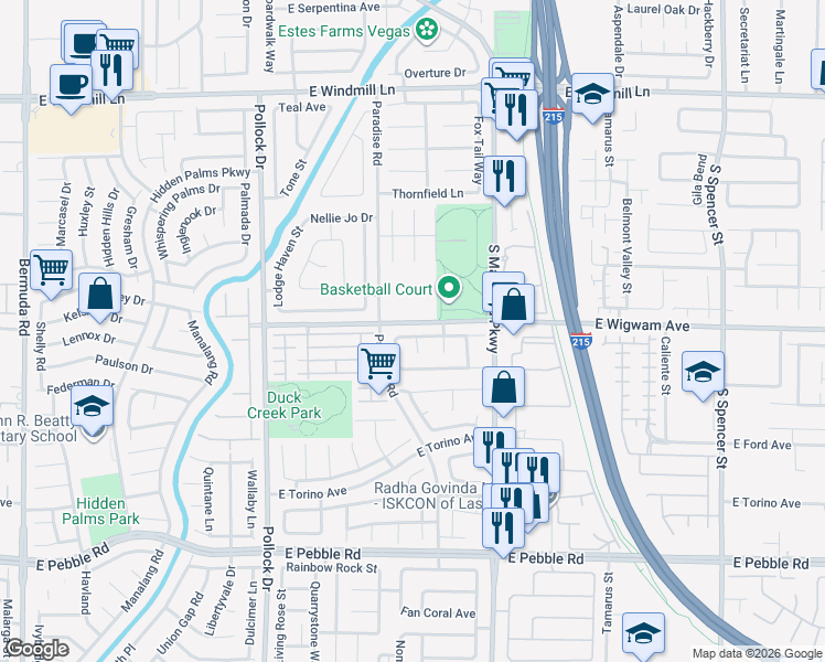 map of restaurants, bars, coffee shops, grocery stores, and more near 8544 Ebony Hills Way in Las Vegas