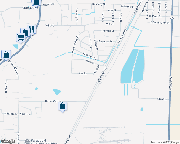 map of restaurants, bars, coffee shops, grocery stores, and more near 2101 South 7th Street in Paragould
