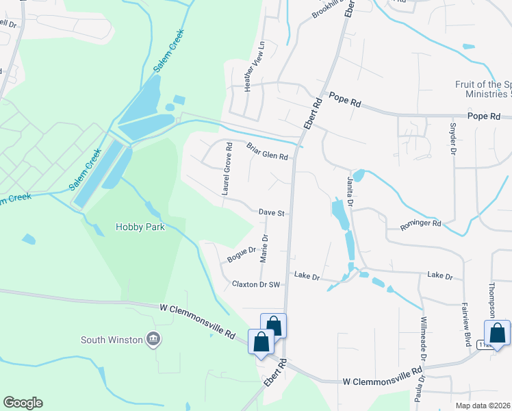 map of restaurants, bars, coffee shops, grocery stores, and more near 4000 Marie Drive in Winston-Salem