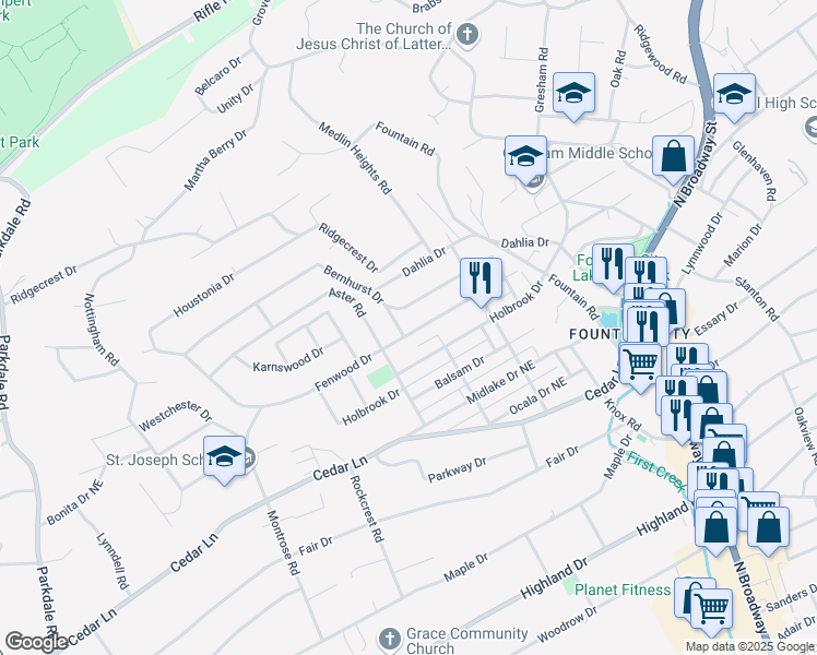 map of restaurants, bars, coffee shops, grocery stores, and more near 2407 Fenwood Drive in Knoxville