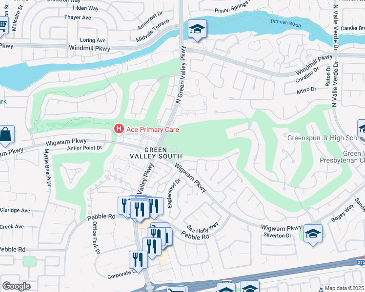 map of restaurants, bars, coffee shops, grocery stores, and more near 130 Par Excellence Drive in Henderson