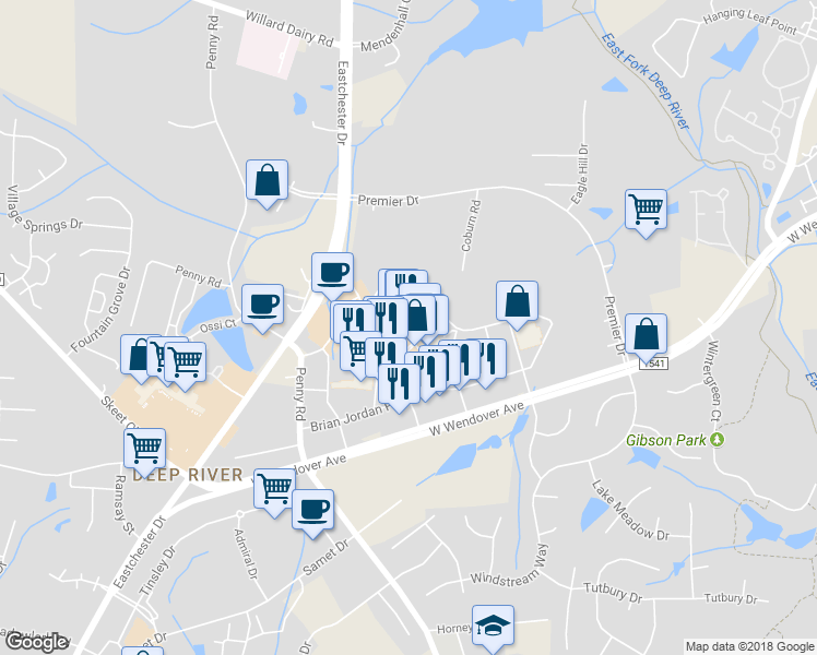 map of restaurants, bars, coffee shops, grocery stores, and more near 5836 Samet Drive in High Point