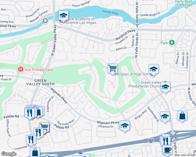 map of restaurants, bars, coffee shops, grocery stores, and more near 2050 Troon Drive in Henderson