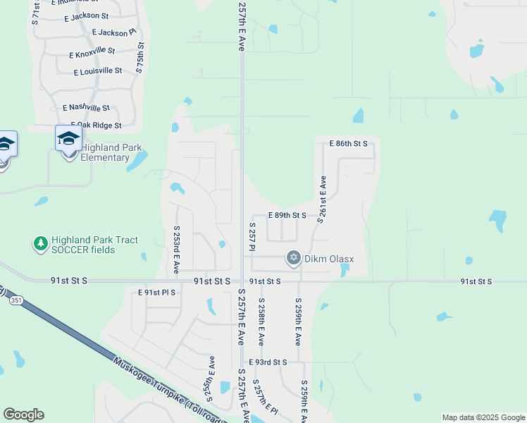 map of restaurants, bars, coffee shops, grocery stores, and more near 25793 East 89th Street South in Broken Arrow