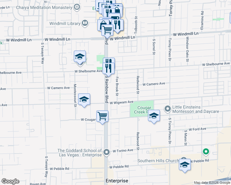 map of restaurants, bars, coffee shops, grocery stores, and more near 8469 Fox Brook Street in Las Vegas