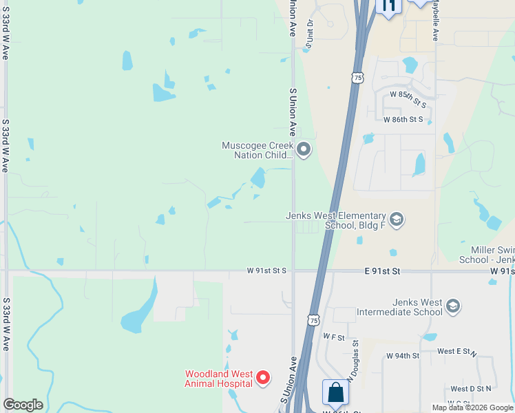 map of restaurants, bars, coffee shops, grocery stores, and more near 1819 West 89th Street South in Tulsa