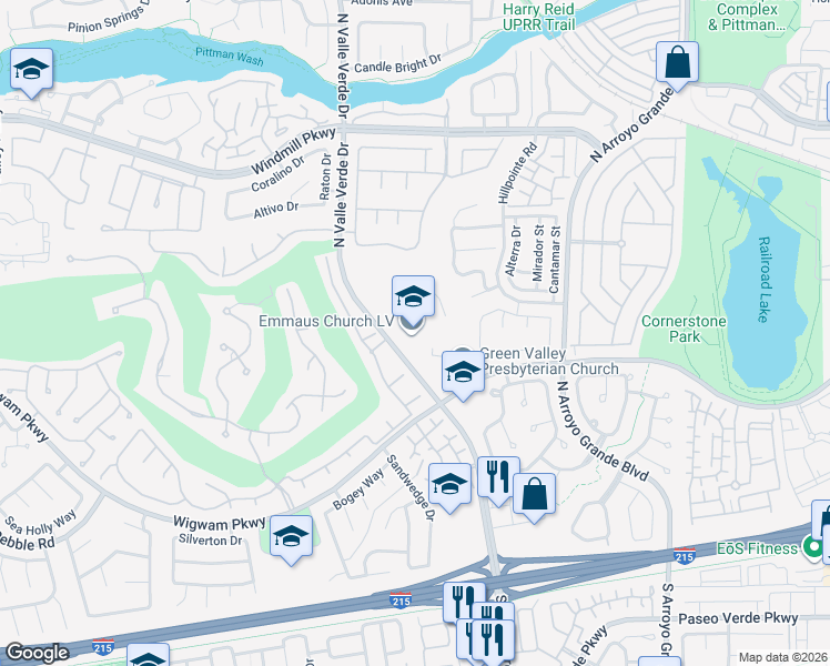 map of restaurants, bars, coffee shops, grocery stores, and more near 140 North Valle Verde Drive in Henderson