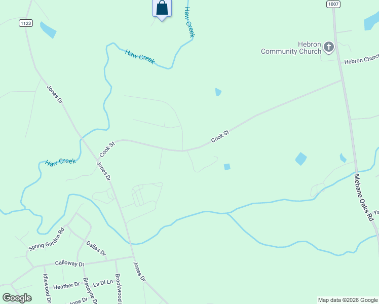 map of restaurants, bars, coffee shops, grocery stores, and more near 3601 Cook Street in Mebane