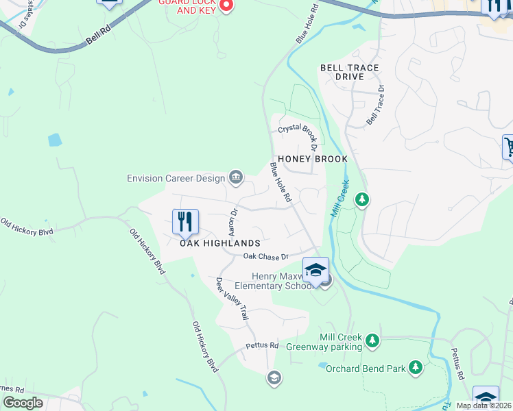 map of restaurants, bars, coffee shops, grocery stores, and more near 504 Bayridge Court in Nashville
