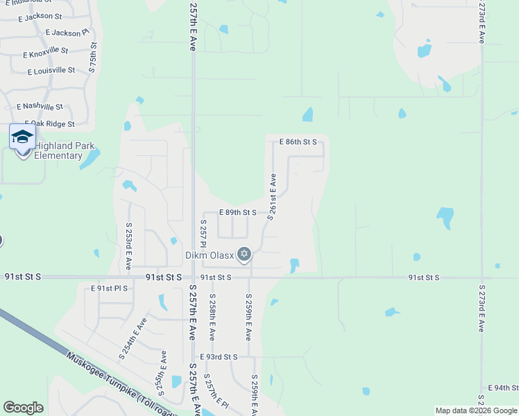 map of restaurants, bars, coffee shops, grocery stores, and more near 8927 South 260th East Avenue in Broken Arrow