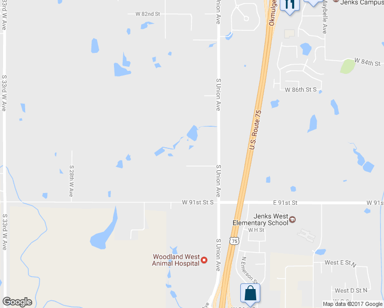 map of restaurants, bars, coffee shops, grocery stores, and more near 1819 West 89th Street South in Tulsa