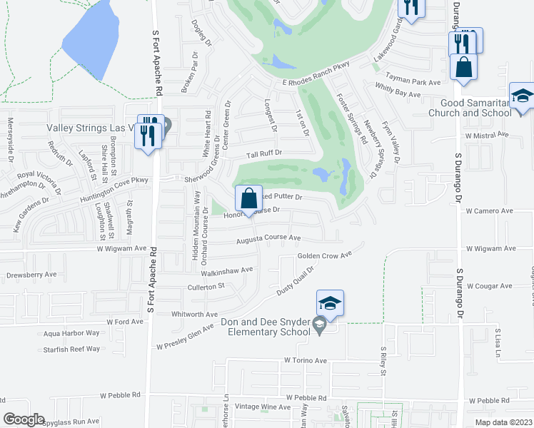 map of restaurants, bars, coffee shops, grocery stores, and more near 111 Honors Course Drive in Las Vegas