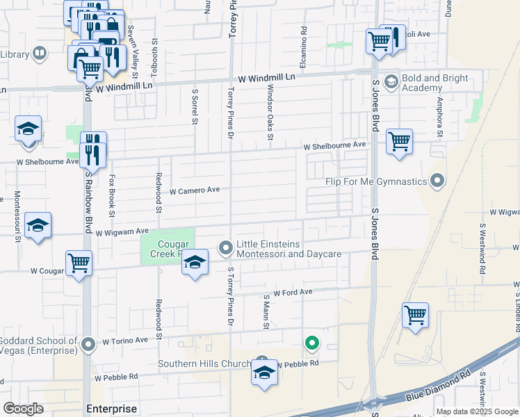map of restaurants, bars, coffee shops, grocery stores, and more near 6412 Grand Mayne Court in Las Vegas