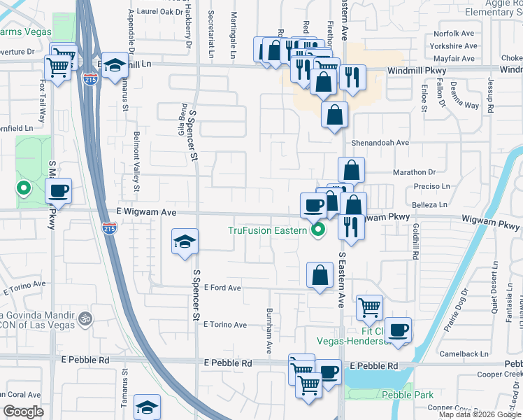 map of restaurants, bars, coffee shops, grocery stores, and more near 2076 East Wigwam Avenue in Las Vegas