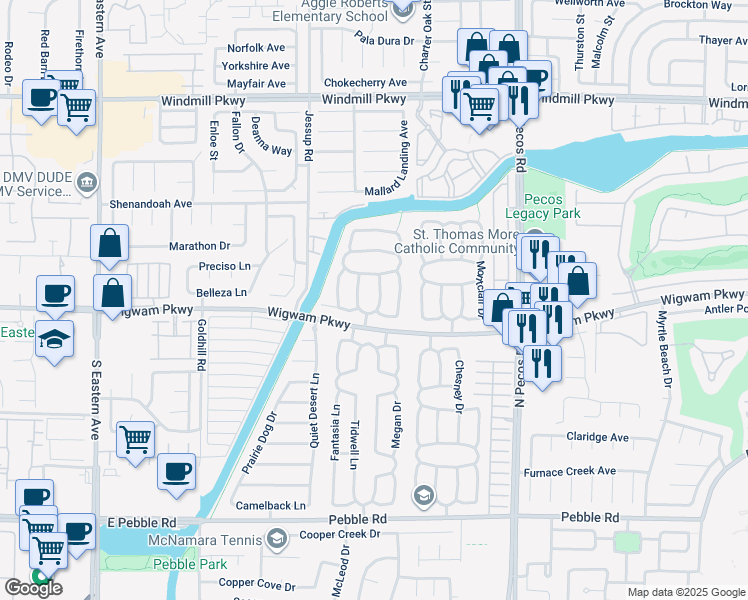 map of restaurants, bars, coffee shops, grocery stores, and more near 146 Carriage Way West in Henderson