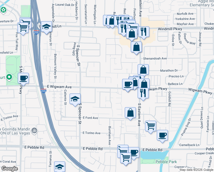 map of restaurants, bars, coffee shops, grocery stores, and more near 8444 Silver Plume Court in Las Vegas