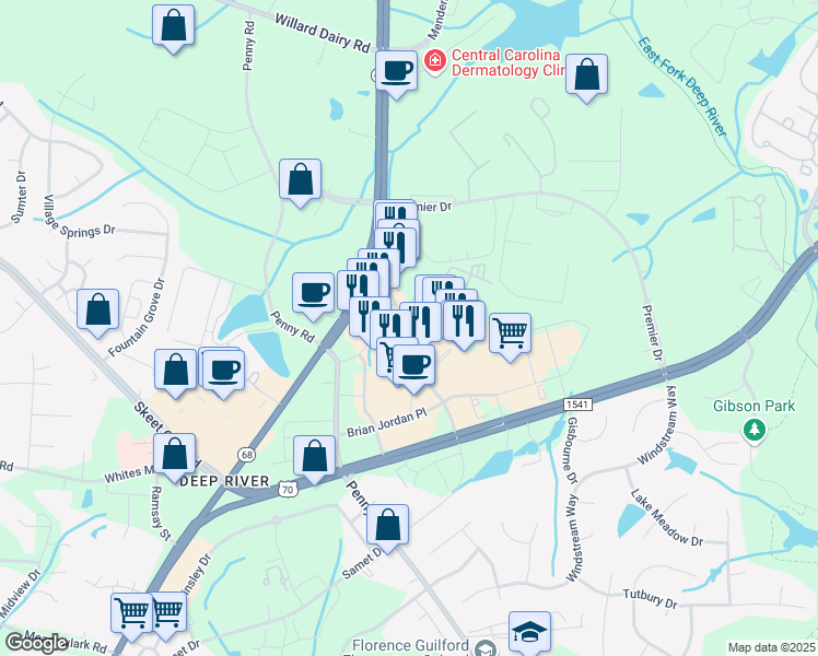 map of restaurants, bars, coffee shops, grocery stores, and more near 3902 Pallas Way in High Point