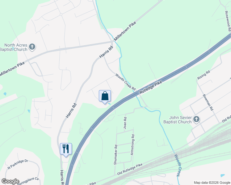 map of restaurants, bars, coffee shops, grocery stores, and more near 2138 Brownstone Way in Knoxville