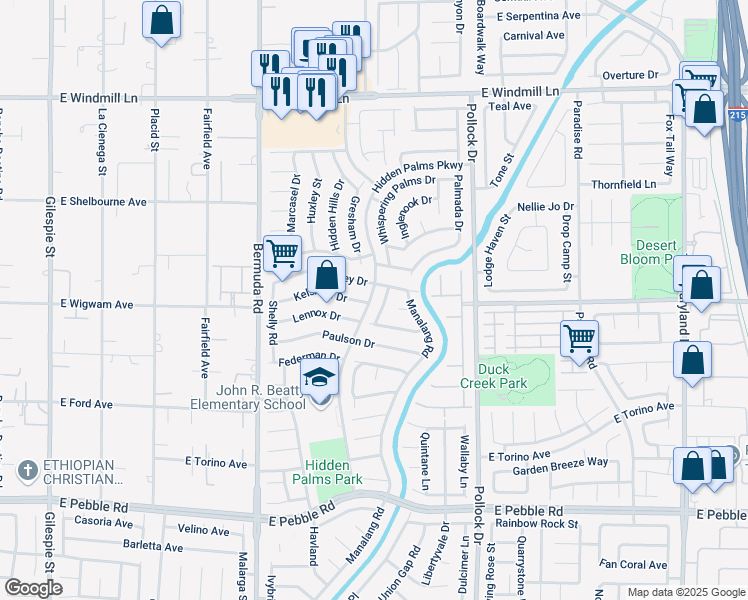 map of restaurants, bars, coffee shops, grocery stores, and more near 610 Macbrey Drive in Las Vegas