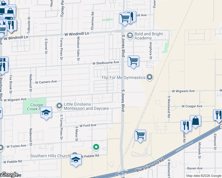 map of restaurants, bars, coffee shops, grocery stores, and more near 6182 Tillman Crest Avenue in Las Vegas