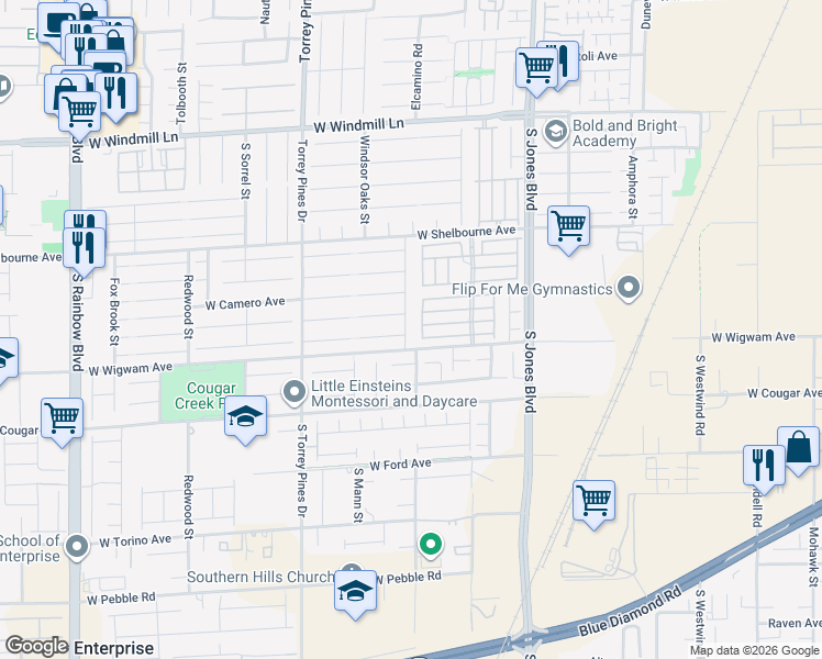 map of restaurants, bars, coffee shops, grocery stores, and more near 8470 Langhorne Creek Street in Las Vegas