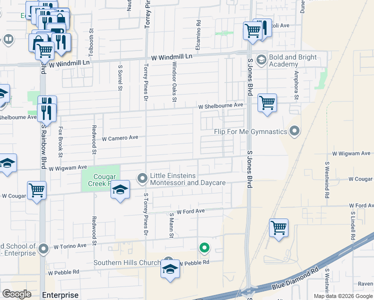 map of restaurants, bars, coffee shops, grocery stores, and more near 6330 Tomahawk Mill Court in Las Vegas