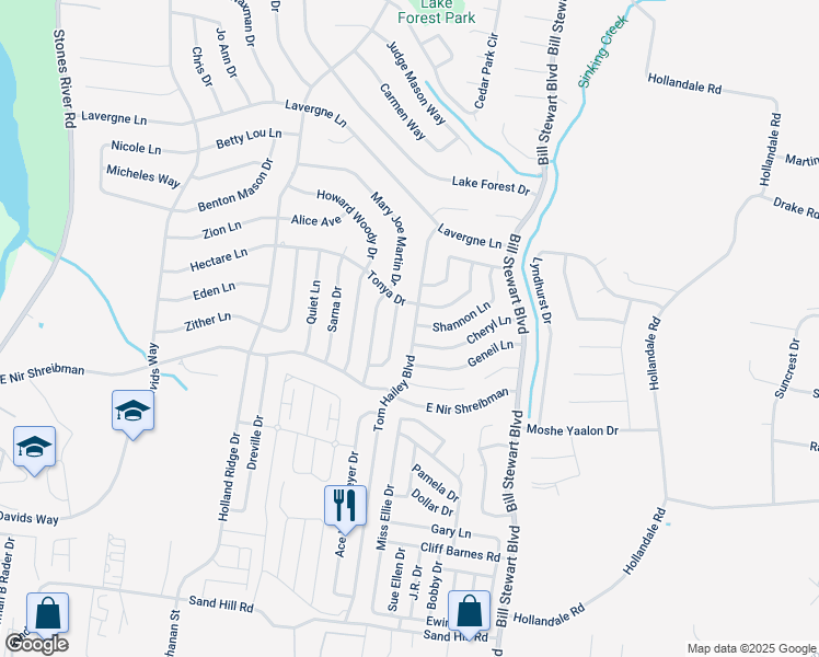 map of restaurants, bars, coffee shops, grocery stores, and more near 942 Tom Hailey Boulevard in La Vergne