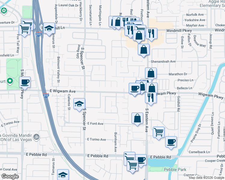 map of restaurants, bars, coffee shops, grocery stores, and more near 8444 Silver Plume Court in Las Vegas