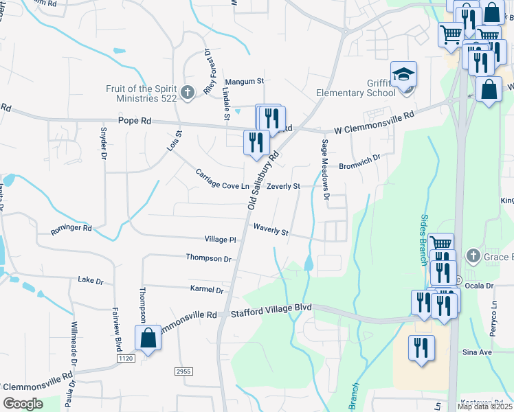 map of restaurants, bars, coffee shops, grocery stores, and more near 2324 Old Salisbury Road in Winston-Salem