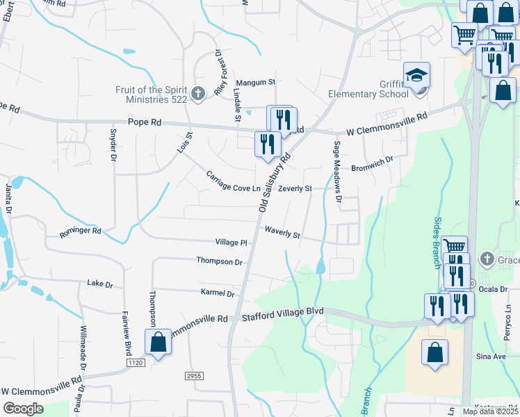 map of restaurants, bars, coffee shops, grocery stores, and more near 2321 Old Salisbury Road in Winston-Salem