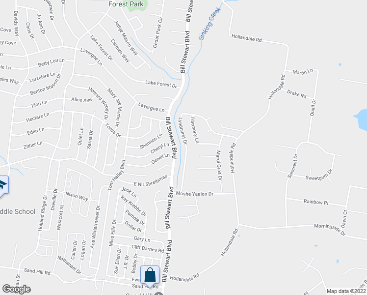 map of restaurants, bars, coffee shops, grocery stores, and more near 129 Lyndhurst Drive in La Vergne