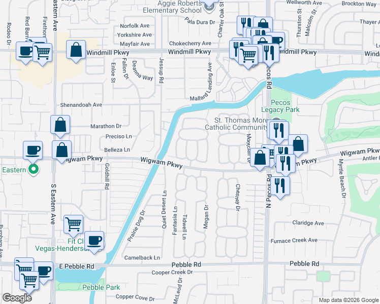 map of restaurants, bars, coffee shops, grocery stores, and more near 146 Carriage Way West in Henderson