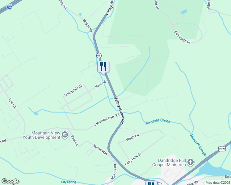 map of restaurants, bars, coffee shops, grocery stores, and more near 1032 Valley Home Road in Dandridge