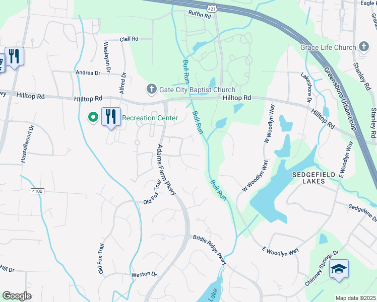 map of restaurants, bars, coffee shops, grocery stores, and more near 5212 Autumn Woods Drive in Greensboro