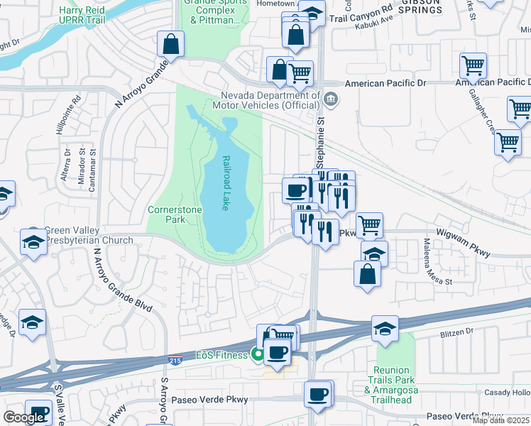 map of restaurants, bars, coffee shops, grocery stores, and more near 1445 Stonelake Cove Avenue in Henderson