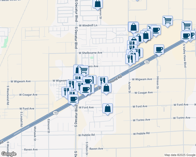 map of restaurants, bars, coffee shops, grocery stores, and more near 8466 Bismark Saphire Street in Las Vegas