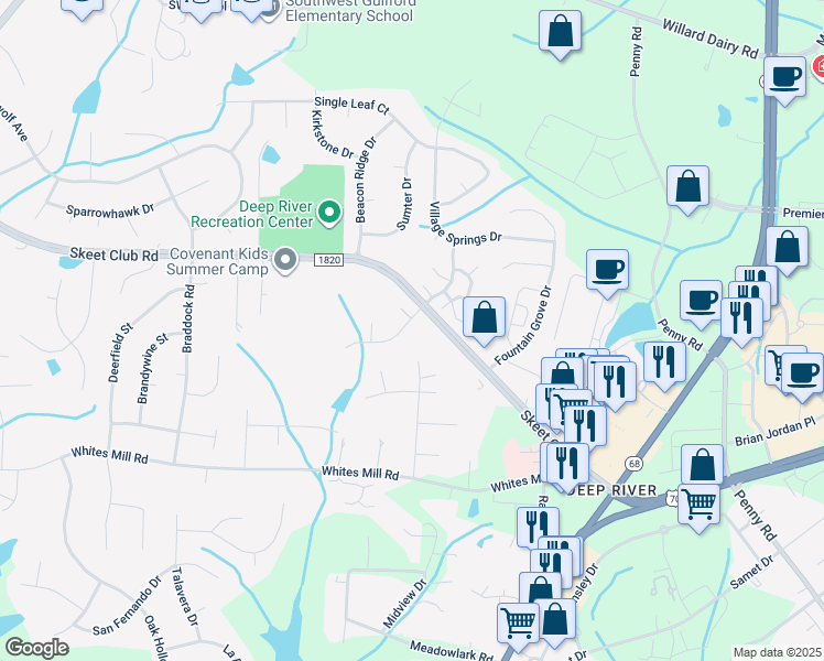 map of restaurants, bars, coffee shops, grocery stores, and more near 4126 Birchgarden Drive in High Point