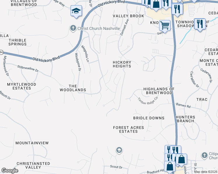 map of restaurants, bars, coffee shops, grocery stores, and more near 5932 Woodlands Avenue in Nashville