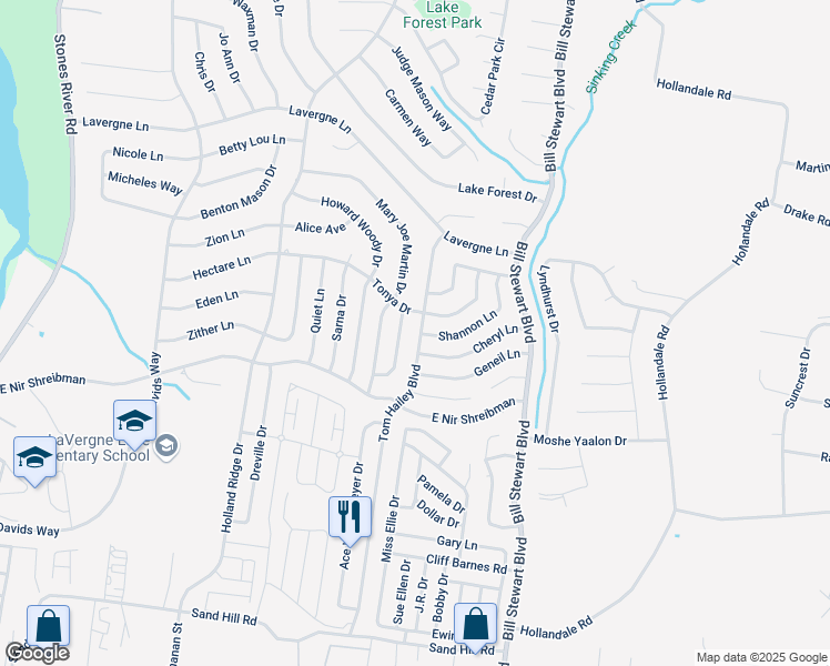 map of restaurants, bars, coffee shops, grocery stores, and more near 934 Tom Hailey Boulevard in La Vergne