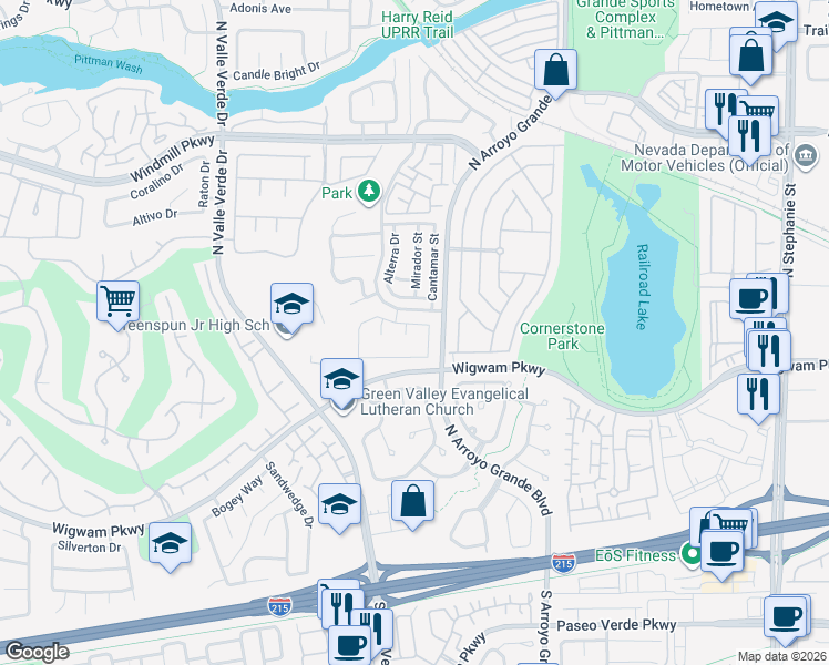 map of restaurants, bars, coffee shops, grocery stores, and more near 134 Tuxford Court in Henderson