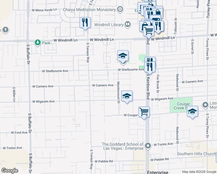 map of restaurants, bars, coffee shops, grocery stores, and more near 7220 West Camero Avenue in Las Vegas