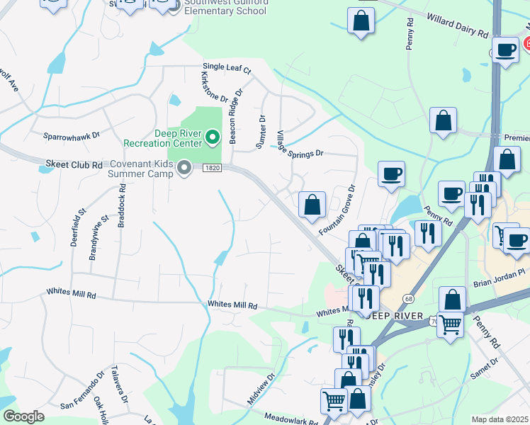 map of restaurants, bars, coffee shops, grocery stores, and more near 4126 Birchgarden Drive in High Point