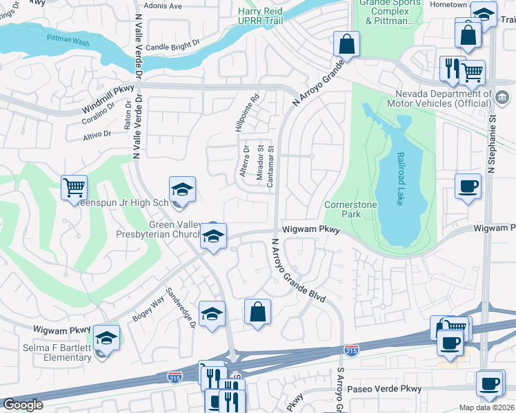 map of restaurants, bars, coffee shops, grocery stores, and more near 134 Tuxford Court in Henderson
