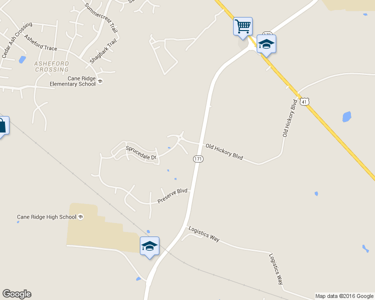 map of restaurants, bars, coffee shops, grocery stores, and more near 1652 Sprucedale Drive in Nashville