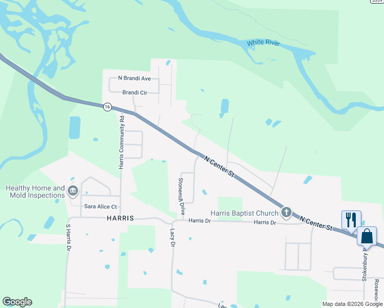 map of restaurants, bars, coffee shops, grocery stores, and more near 2520 North Center Street in Fayetteville