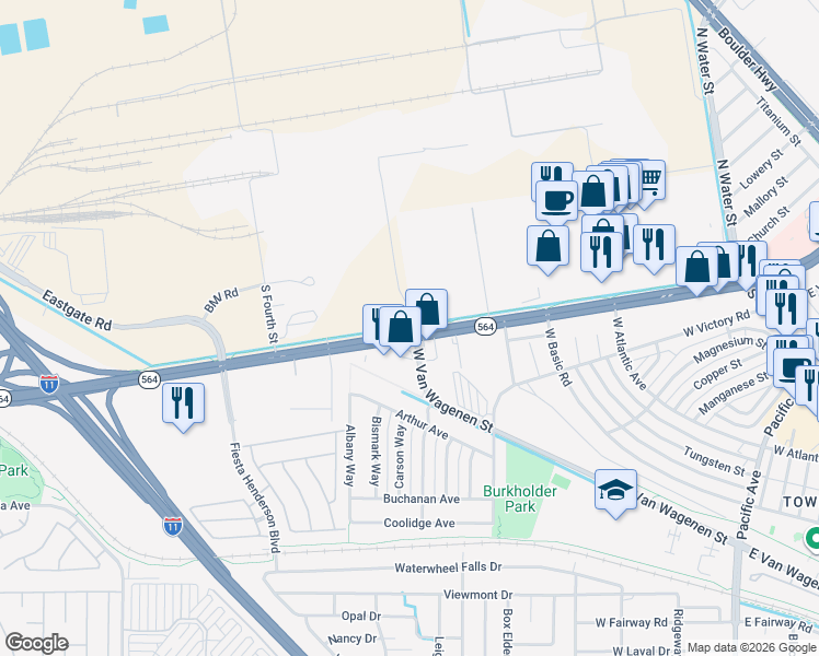 map of restaurants, bars, coffee shops, grocery stores, and more near 600 West Lake Mead Parkway in Henderson